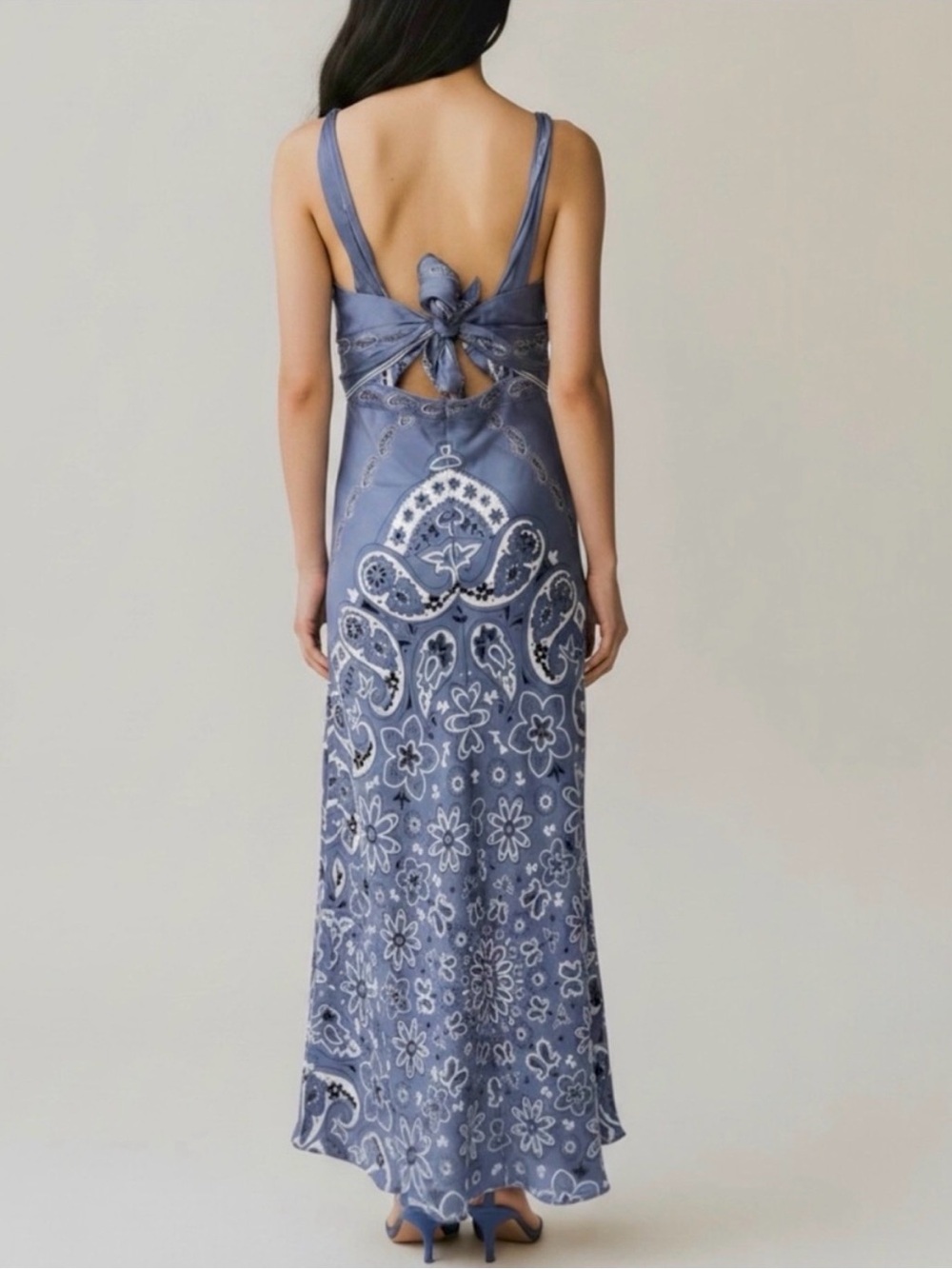 Caroline Constas Satin Blue Paisley Boho Maxi - Picture 2 of 4